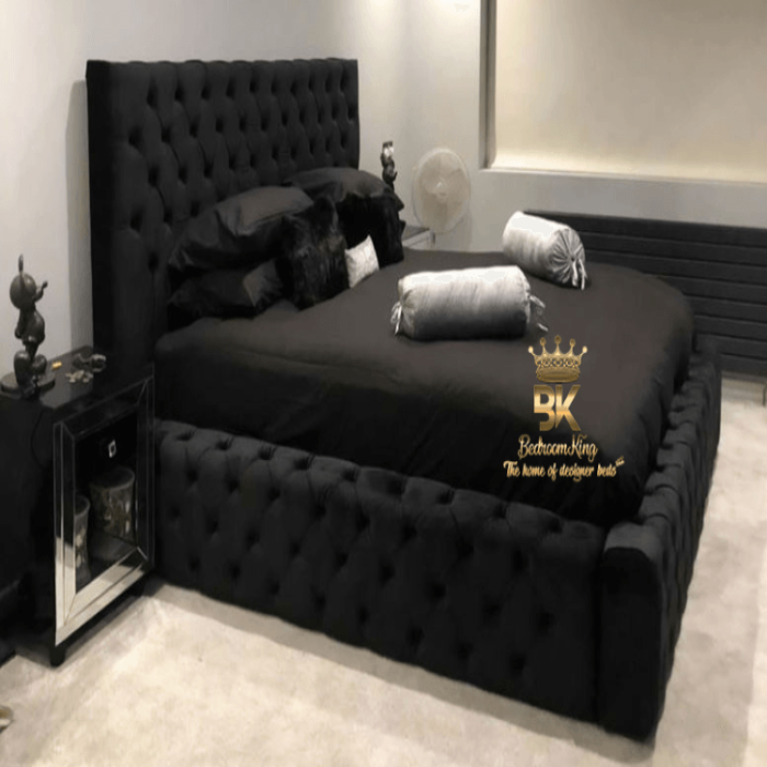 Mini ambassador bed frame in black plush velvet