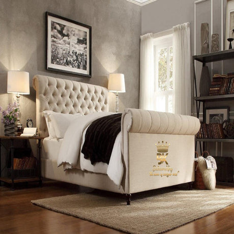 Maria Padded Scroll Sleigh Bed Frame - Bedroomking
